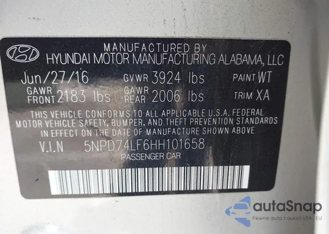 2017 Hyundai Elantra Se из США, поврежденный, VIN 5NPD74LF6HH101658